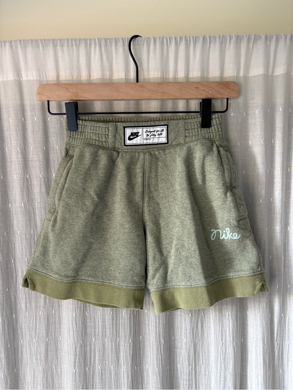 Nike Kids Olive Green Fleece Shorts with Logo